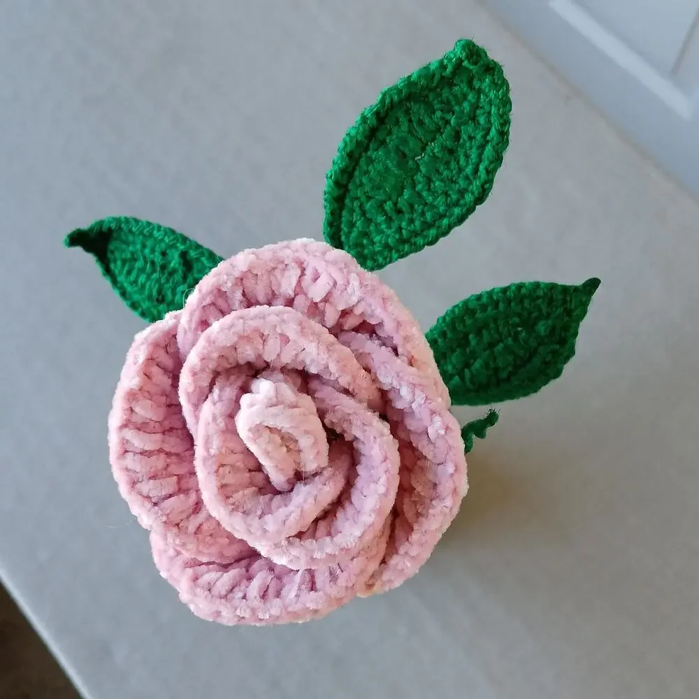 A Pink Crochet Rose will Last Forever OOAK soft cottage romantic floral decor